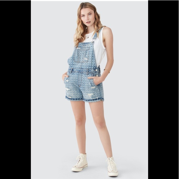 Blank NYC Bloomingdales distress jean shorts overalls short limited - Picture 3 of 16